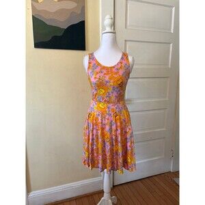 Woman's Fisher Dress Fit and Flare Floral Sleeveless tropical pockets wide strap